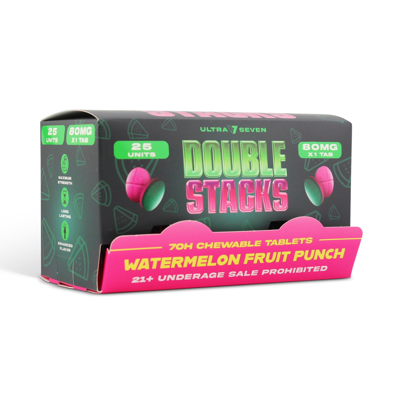 Ultra Seven Double Stacks 7 Oh Chewable Tablets Watermelon Fruit Punch 80mg 1count Display Box Front