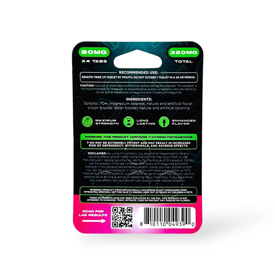 Ultra Seven Double Stacks 7oh Kratom Extract Tablets Watermelon Fruit Punch 320mg 4ct 80mg Back
